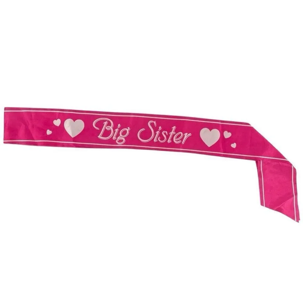 Big Sister Pink Satin Sash Heart Print Party Celebration Accessory